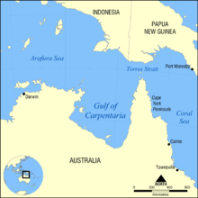 A Carpentaria-öböl elhelyezkedése.