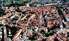 Aerial view of the city: in front the Kaisertrutz at Demianiplatz and in the back St. Peter and Paul at the Neisse river