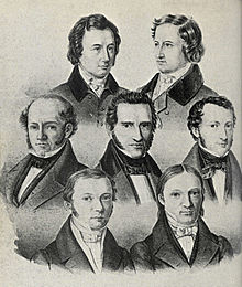 The Göttingen Seven, lithograph by Carl Rohde, 1837