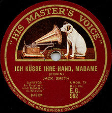 "His Master's Voice" record label, ca. 1928