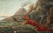 Eruption of Vesuvius from December 1760 to January 1761, coloured etching after a drawing by Pietro Fabri. From William Hamilton's work Campi Phlegraei, published in Naples 1776-1779, plate 12.