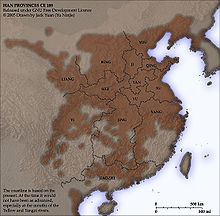 Han dynasty sphere of power at the death of Emperor Ling (189 AD).