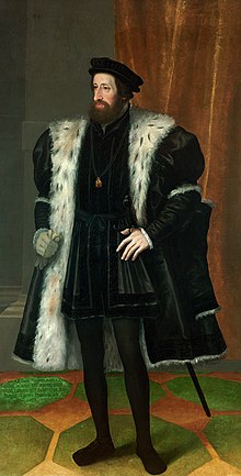 Ferdinand I., Kaiser des Heiligen Römischen Reiches und König von Böhmen. Er ermutigte das Konzil von Trient, die Kommunion in beiden Formen für deutsche und böhmische Katholiken zuzulassen.