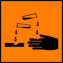 Imagem de advertência utilizada com ácidos perigosos e bases perigosas. As bases são os opostos dos ácidos.