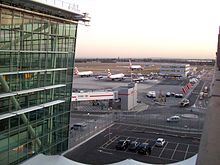 Terminal 5 op London Heathrow Airport, Verenigd Koninkrijk. Dit is de drukste luchthaven voor internationale passagiers.