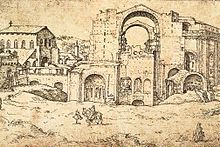 Construction du nouveau Saint-Pierre à Rome par Maerten van Heemskerck (vers 1536, Staatliche Museen, Berlin)