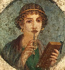 Woman with wax tray (fresco from Pompeii)