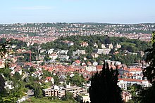 Typical hilly cityscape at the Stuttgart valley basin: View of the Karlshöhe