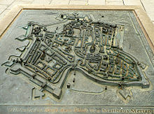 Townscape in the 17th century after Merian engraving, model in the pedestrian zone