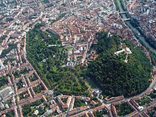 Aerial view of the old town of Graz
