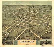 Pohľad z vtáčej perspektívy na Huntsville v Alabame v roku 1871.
