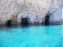Cave entrances (sea coast) on the island of Zakynthos