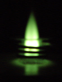 Bild av en analytisk ICP sedd genom grönt svetsglas  