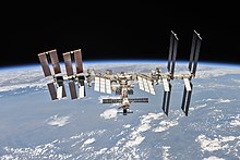 Het internationale ruimtestation, gezien door een Sojoez-ruimteschip