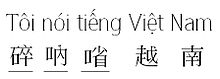 Below: Example of the classic script of the Vietnamese language (Chữ Nôm) (Tôi nói tiếng Việt nam in German: Ich spreche vietnamesisch).