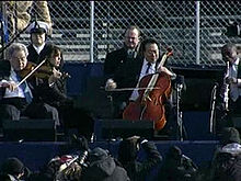 Van links naar rechts: Itzhak Perlman, Gabriela Montero, Yo-Yo Ma, en McGill tijdens de uitvoering van Air en Simple Gifts bij de inhuldiging van Barack Obama in 2009