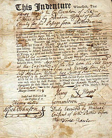 Indenture kontrakt undertecknat med ett X av Henry Meyer år 1738  