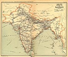 The railway network of British India in 1909 was about 45,000 to 50,000 km.