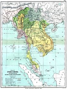 Chochina is te zien op de oostkust van deze kaart uit 1886 van Indo-China.