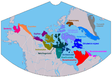整个北极地区因纽特语言变体的分布。
