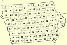 Mapa de los condados numerados como en el Atlas Nacional de los Estados Unidos