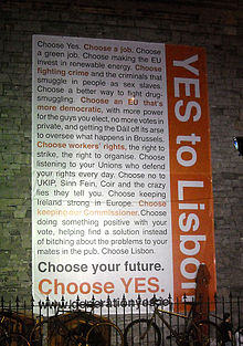 Doporučení irské vlády hlasovat v roce 2009 pro Lisabonskou smlouvu.