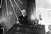 İsmet İnönü, Prime Minister of the Republic of Turkey until 1937 and President until 1950, at a CHP congress in the 1930s.