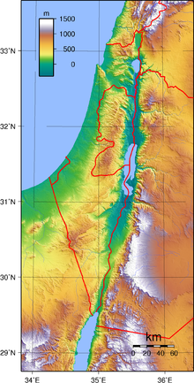 Topographic map of Palestine with internationally recognized state borders