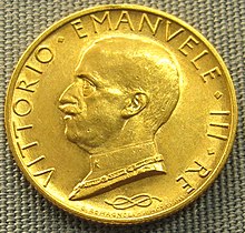 Gold Italian lira with the portrait of King Victor Emmanuel III. (1931)