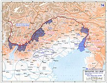 The Italian front 1915 to 1917, Italian conquests in blue