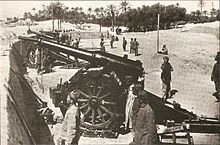 Italian artillery of the 149 mm model 1877 in front of Tripoli (1911)