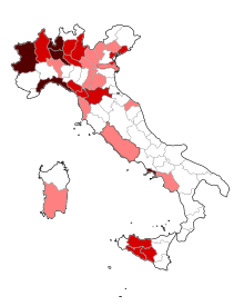 Degree of industrialization of the Italian provinces in 1871 according to Banca d'Italia (average 1.0). above 1.4 between 1.1 and 1.4 between 0.9 and 1.1 under 0.9
