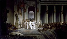 Obraz Jeana-Léona Gérôma zobrazující Caesarovu vraždu