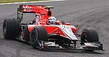 D'Ambrosio conduciendo para Virgin Racing como tercer piloto del equipo en el Gran Premio de Japón de 2010.  