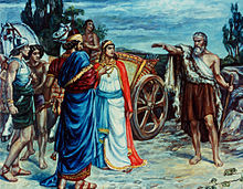 Elia profeteert tegen Achab bij de wijngaard van Naboth.  