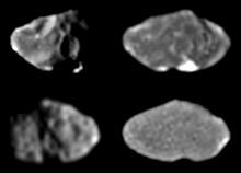 Galileo-bilder som visar Amaltheas oregelbundna form