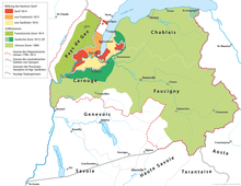 Map of the formation of the Swiss Canton of Geneva and the free zones 1814-1860