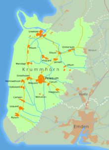 Map of the Emden/Hinte/ Krummhörn region: A dense network of waterways runs through the region.