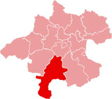 Gmunden（红色标记）在上奥地利的位置