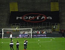 Protest banner of Eintracht Frankfurt fans against Monday matches