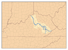 Een kaart van de Kentucky rivier.  