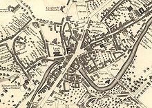 Kaart van het centrum van Kilmarnock in 1819.  