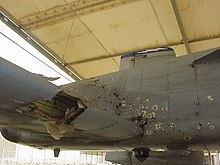 Deze A-10 heeft zwaar luchtafweergeschut te verduren gehad tijdens de oorlog in Irak, maar de piloot kon toch nog terugkeren naar de basis.