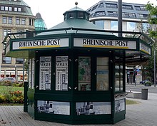 Old newspaper kiosk at the Cornelius fountain in Düsseldorf