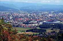View over Klagenfurt in northeast direction (from Schrottbauer)