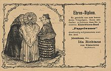 Historical joke postcard with "honorary diploma" from the "Klatschbasen-Bund", around 1900