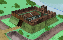 Attempted reconstruction of the 2nd century timber peat fort of Swarthy Hill on the Cumbrian coast.