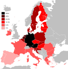 Knowledge of the German language in the countries of the European Union in 2006