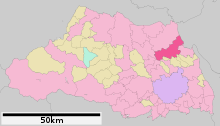 Kartta, josta näkyy Kuki Saitaman prefektuurissa  