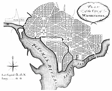 L'Enfant's plan voor Washington, D.C., zoals herzien door Andrew Ellicott (1792).